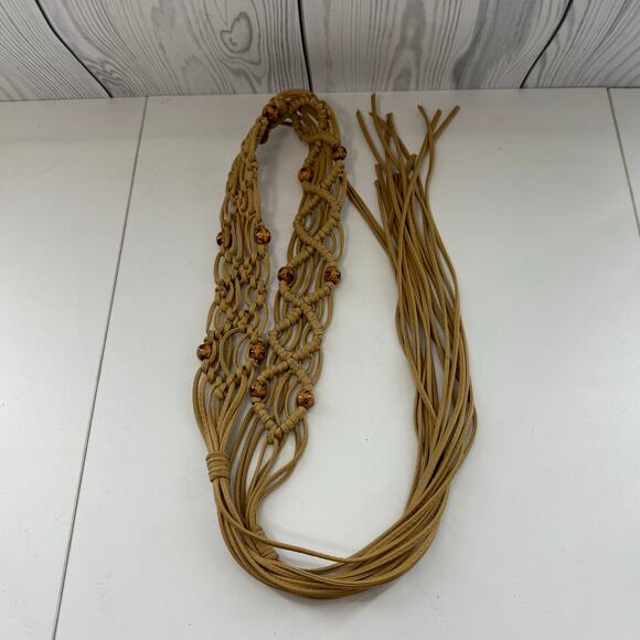 Vintage Beaded Macrame Tie Belt Boho Retro 70s Style Length 52 - Picture 1 of 5